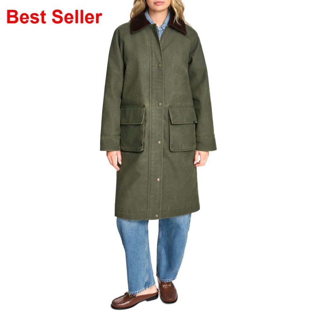 Women's Long Barn Coat Waxed Cotton Quilted Lining Workwear Jacket
